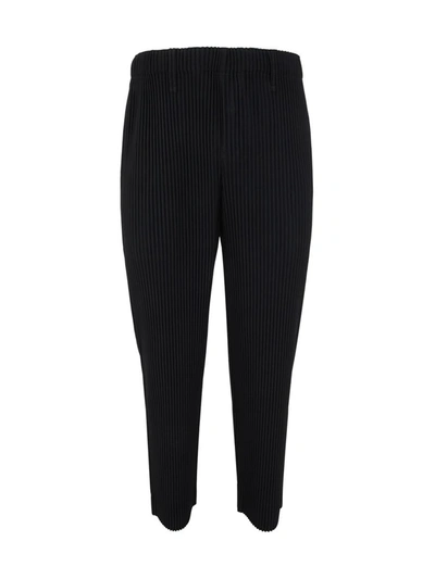 Issey Miyake Basics Plissé Tapered Trousers In Black