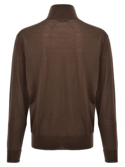 Pt Torino Lightweight Ribbed Turtleneck Sweater With Long Sleeves In Brown