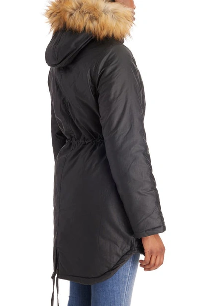 Modern Eternity Sofia Waxed 3-in-1 Maternity/nursing Jacket With Faux Fur Trim In Black