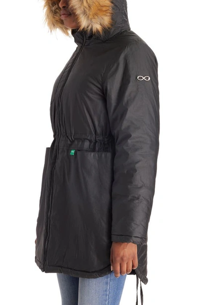 Modern Eternity Sofia Waxed 3-in-1 Maternity/nursing Jacket With Faux Fur Trim In Black