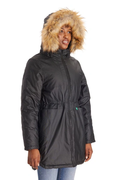 Modern Eternity Sofia Waxed 3-in-1 Maternity/nursing Jacket With Faux Fur Trim In Black