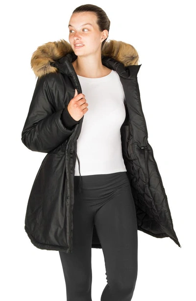 Modern Eternity Sofia Waxed 3-in-1 Maternity/nursing Jacket With Faux Fur Trim In Black