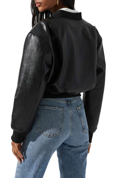 Shop Astr Avianna Faux Leather Crop Bomber Jacket In Black