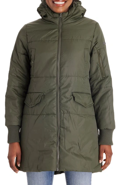 Shop Modern Eternity 3-in-1 Hooded Maternity Puffer Jacket In Khaki Green