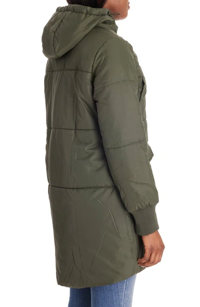 Shop Modern Eternity 3-in-1 Hooded Maternity Puffer Jacket In Khaki Green