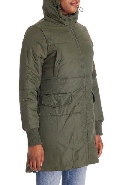 Shop Modern Eternity 3-in-1 Hooded Maternity Puffer Jacket In Khaki Green