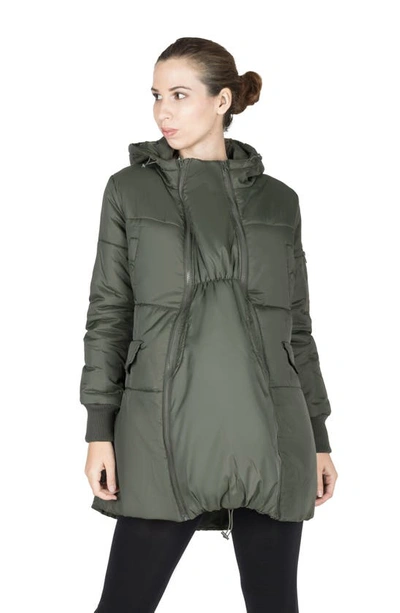 Modern Eternity 3-in-1 Hooded Maternity Puffer Jacket In Khaki Green
