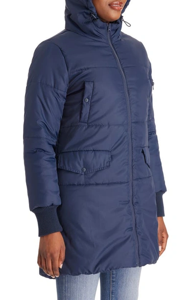 Shop Modern Eternity 3-in-1 Hooded Maternity Puffer Jacket In Navy