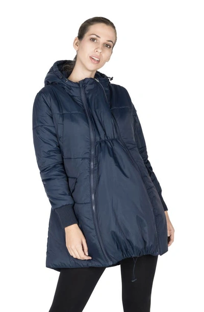 Modern Eternity 3-in-1 Hooded Maternity Puffer Jacket In Navy