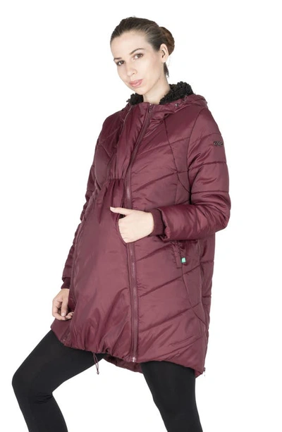 Shop Modern Eternity 3-in-1 Maternity Puffer Jacket In Burgundy