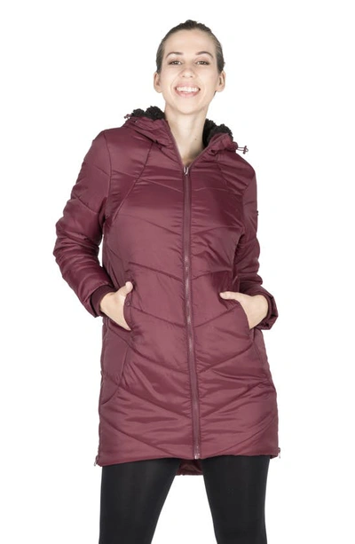 Modern Eternity 3-in-1 Maternity Puffer Jacket In Burgundy