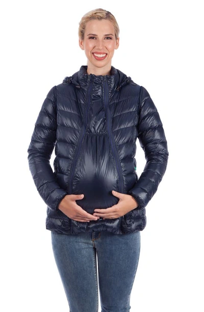 Shop Modern Eternity Lightweight Puffer Convertible 3-in-1 Maternity Jacket In Navy