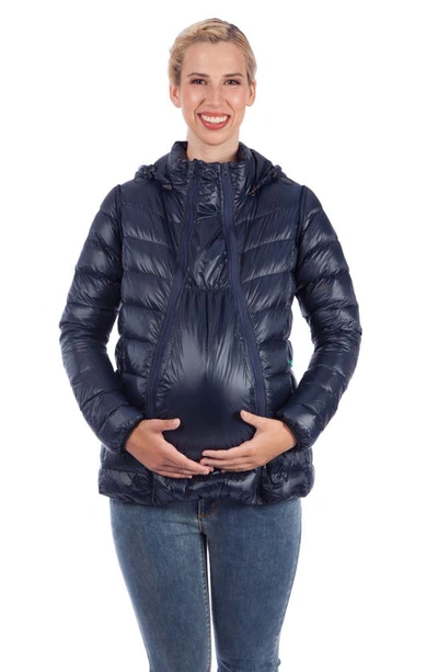 Modern Eternity Lightweight Puffer Convertible 3-in-1 Maternity Jacket In Navy