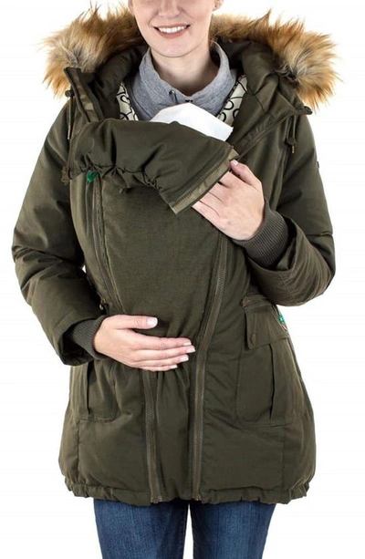 Modern Eternity Convertible Down 3-in-1 Maternity Jacket In Khaki Green