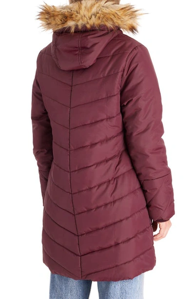 Modern Eternity Faux Fur Trim Convertible Puffer 3-in-1 Maternity Jacket In Burgundy