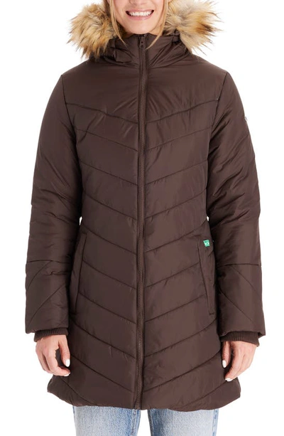 Shop Modern Eternity Faux Fur Trim Convertible Puffer 3-in-1 Maternity Jacket In Dark Chocolate