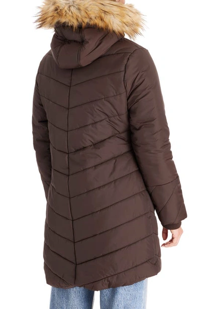 Modern Eternity Faux Fur Trim Convertible Puffer 3-in-1 Maternity Jacket In Dark Chocolate