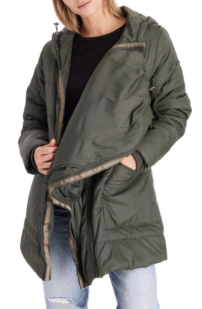 Modern Eternity 3-in-1 Hybrid Quilted Waterproof Maternity Puffer Coat In Khaki Green