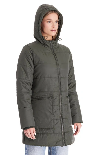 Modern Eternity 3-in-1 Hybrid Quilted Waterproof Maternity Puffer Coat In Khaki Green