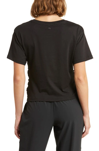 Shop Zella Adjustable Ruched Pima Cotton T-shirt In Black