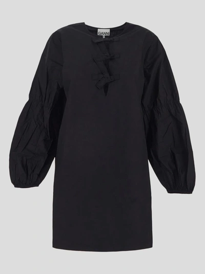 Shop Ganni Ribbon Mini Dress In Black