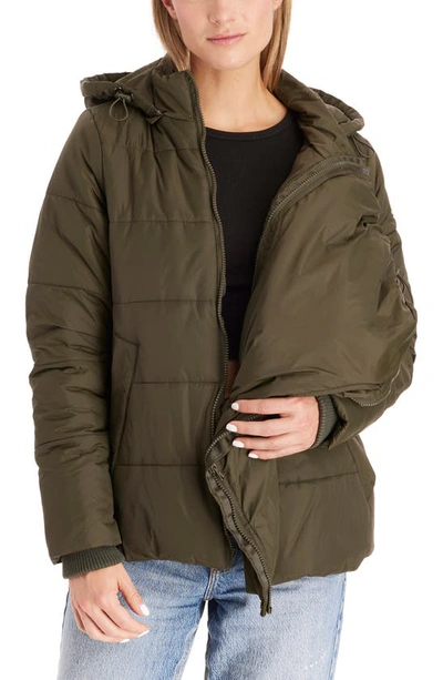 Modern Eternity Leia 3-in-1 Water Resistant Maternity/nursing Puffer Jacket With Removable Hood In Khaki Green