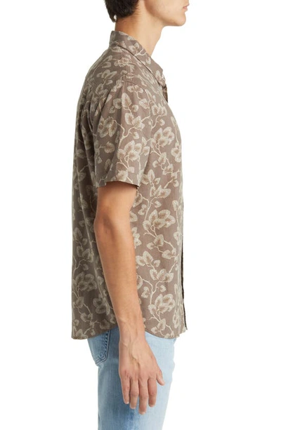 Shop Rails Carson Floral Short Sleeve Linen Blend Button-up Shirt In Japanese Maple Faded Saddle