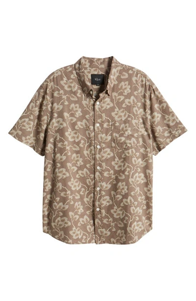 Shop Rails Carson Floral Short Sleeve Linen Blend Button-up Shirt In Japanese Maple Faded Saddle