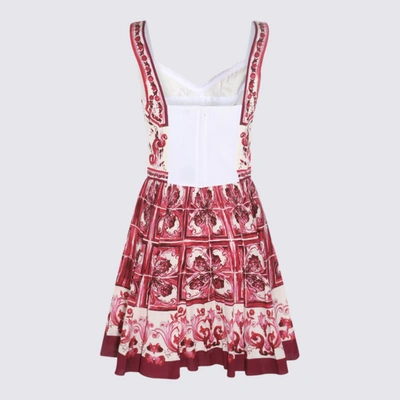 Shop Dolce & Gabbana White And Dark Red Silk Blend Majolica Dress