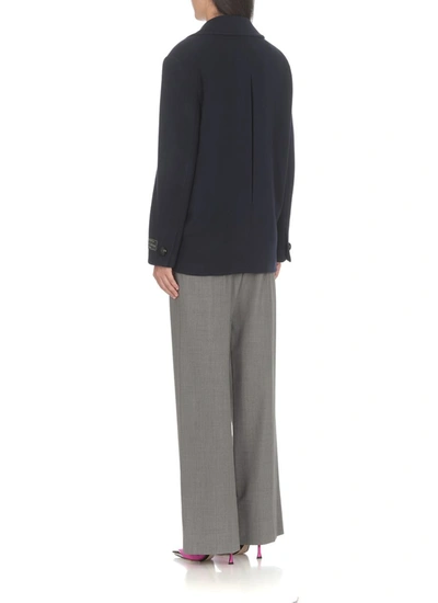 Msgm Double-breasted Logo-patch Jacket In Blue