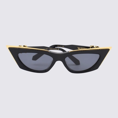 Shop Valentino Black Acetate V-goldcut Sunglasses