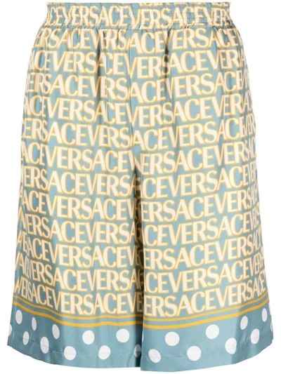 Shop Versace Shorts In Light Blue/ivory