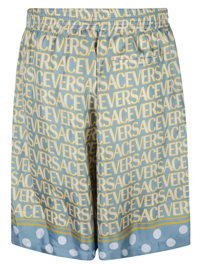 Shop Versace Shorts In Light Blue/ivory