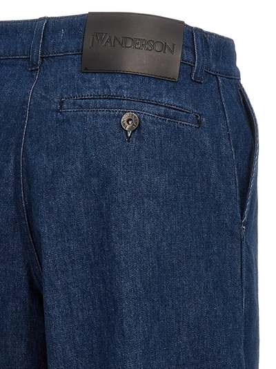 Shop Jw Anderson Logo Grid Turn Up Workwear Jeans Blue