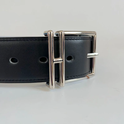 Pre-owned Hermes Hermès Black/blue Box And Togo Leather Nathan Belt 80cm