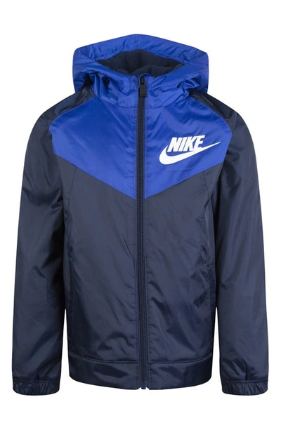 Nike Camo Print Fleece Lined Windbreaker In Midnight Navy