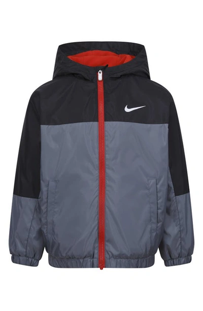 Nike Kids' Just Do It Fleece Lined Windrunner Jacket In Smoke Grey