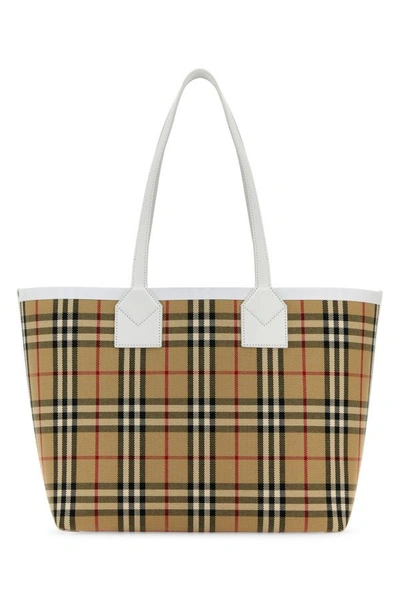 Shop Burberry Woman Embroidered Canvas London Shopping Bag In Multicolor