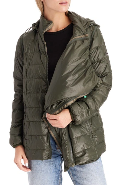 Modern Eternity Lightweight Puffer Convertible 3-in-1 Maternity Jacket In Khaki Green