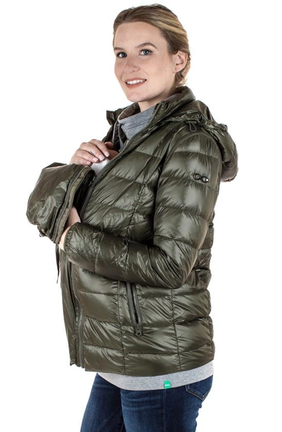 Modern Eternity Lightweight Puffer Convertible 3-in-1 Maternity Jacket In Khaki Green