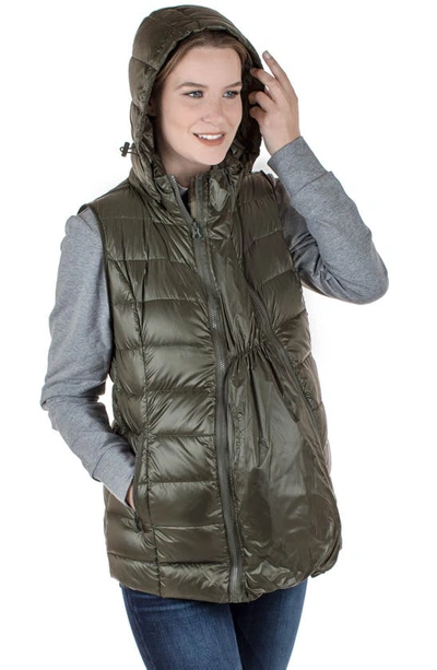 Modern Eternity Lightweight Puffer Convertible 3-in-1 Maternity Jacket In Khaki Green