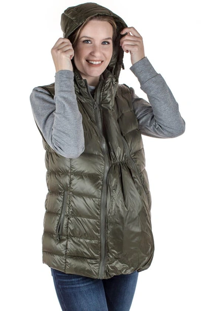 Modern Eternity Lightweight Puffer Convertible 3-in-1 Maternity Jacket In Khaki Green