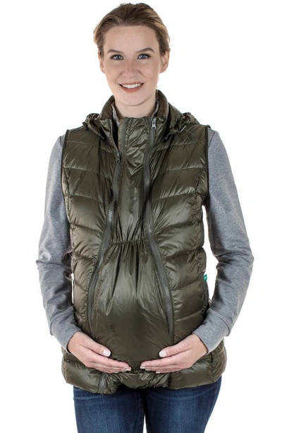 Modern Eternity Lightweight Puffer Convertible 3-in-1 Maternity Jacket In Khaki Green