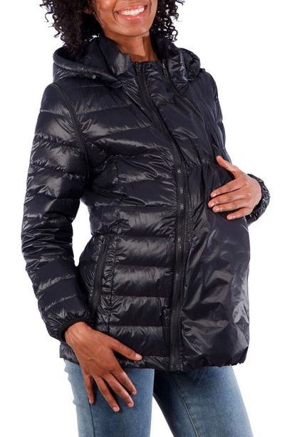 Modern Eternity Lightweight Puffer Convertible 3-in-1 Maternity Jacket In Black