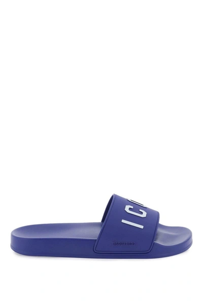 Shop Dsquared2 'icon' Rubber Slides In Blue