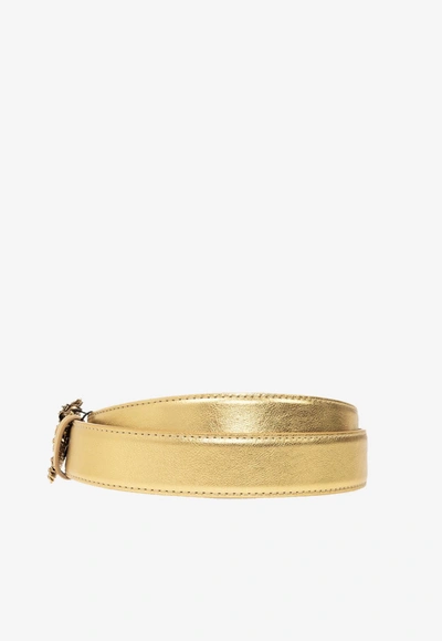 Dolce & Gabbana Devotion Metallic Leather Belt In Gold