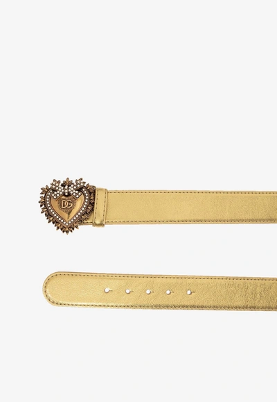 Dolce & Gabbana Devotion Metallic Leather Belt In Gold