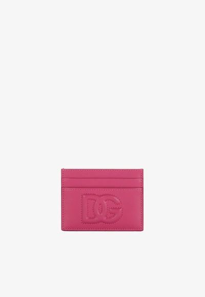Dolce & Gabbana Dg Logo Cardholder In Calf Leather In Fuchsia