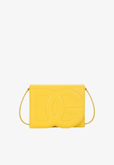 Dolce & Gabbana Dg Logo Crossbody Bag In Calf Leather In Yellow