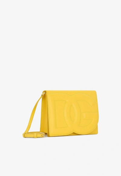 Dolce & Gabbana Dg Logo Crossbody Bag In Calf Leather In Yellow
